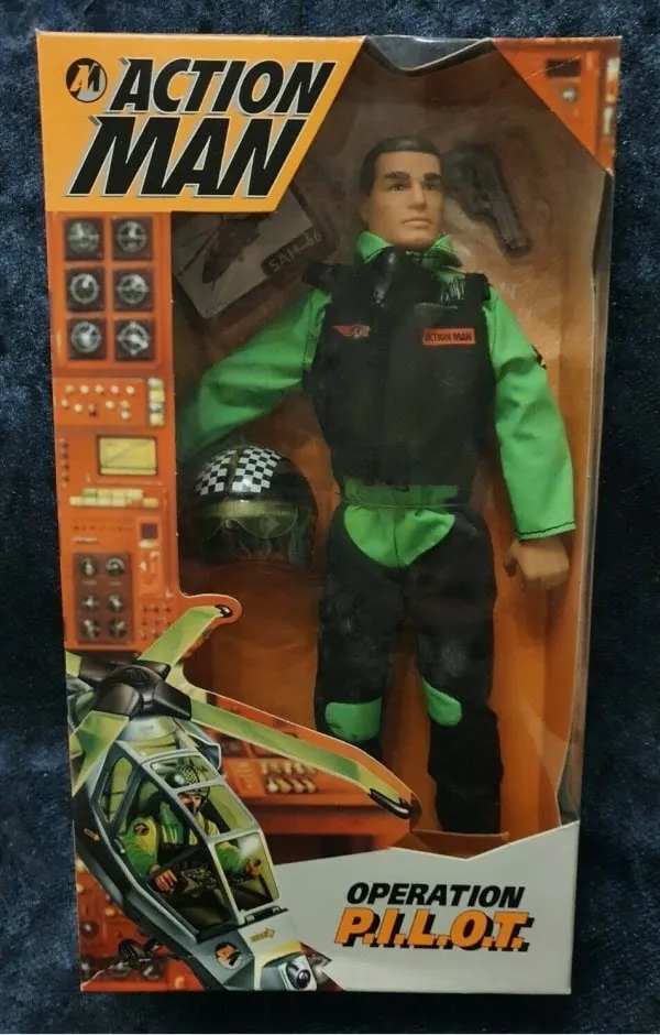 An Action Man figure in its original packaging