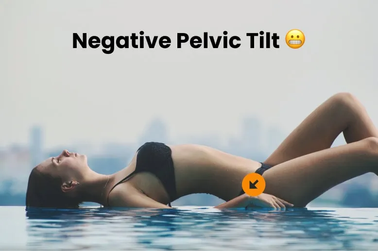 A woman lying on a the edge of an infinity pool tilting her pelvic floor towards the ground